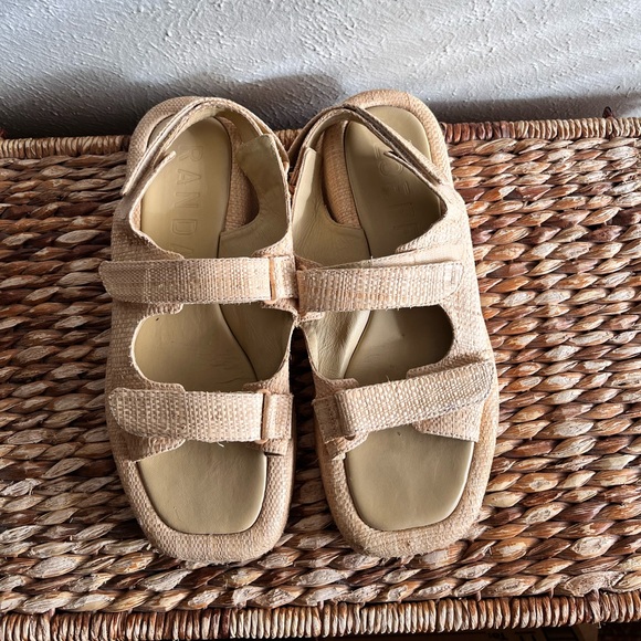 Loeffler Randall Blaise natural raffia platform dad sandal 9.5 adjustable - Picture 8 of 12